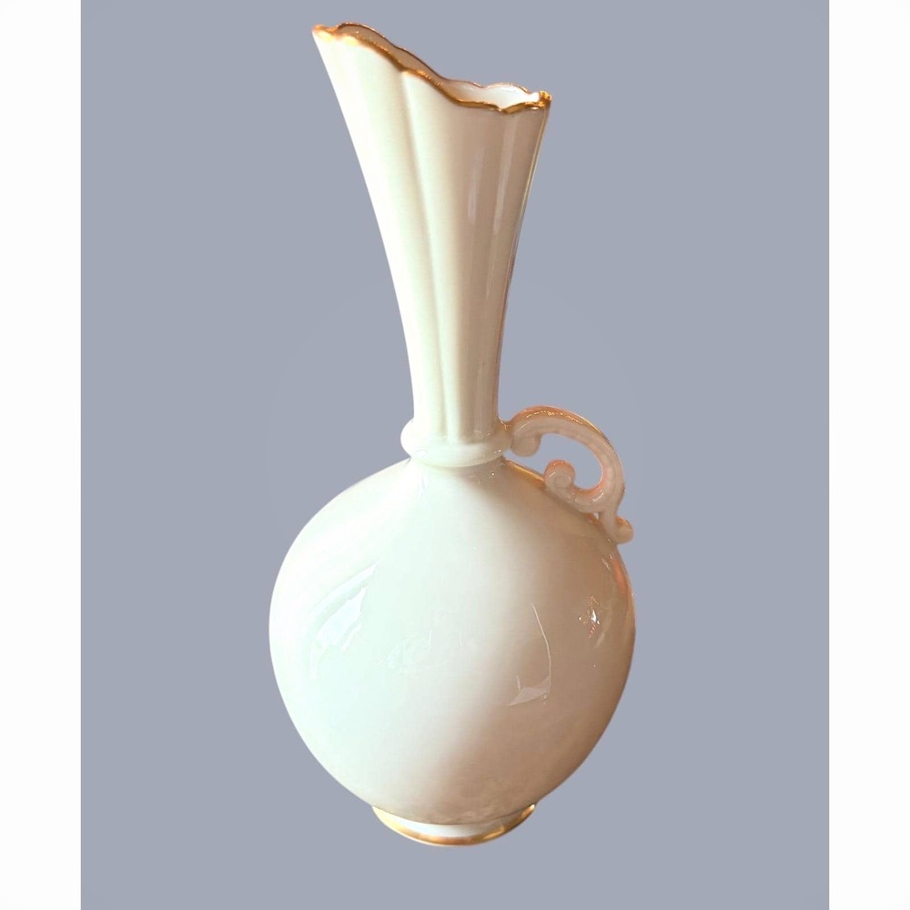 Rare Lenox Fluted Bud Vase Vintage Ivory Porcelain Gold Trim MCM Made in‎ USA